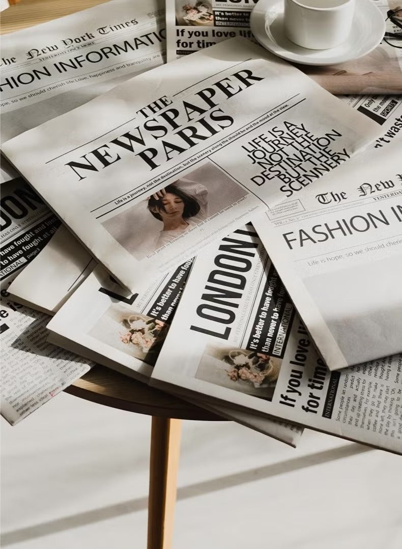 JUNYOUK 6Pcs English Newspaper Photography Props Fashion Clothing Home Decor Food Photography Background Props Flower Wrapping Paper Atmosphere Decoration - Image 5
